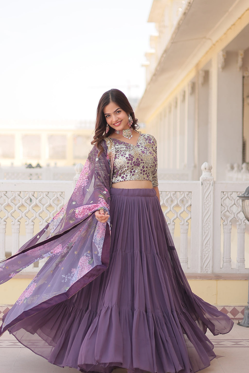 Lavender georgette embroidered Arika designer lehenga