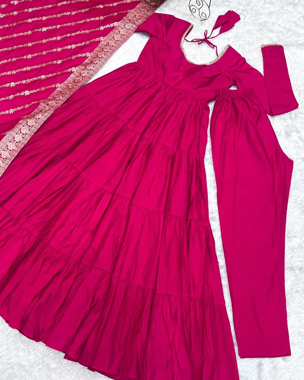 Pink Roman silk flared Ashika designer Anarkali gown