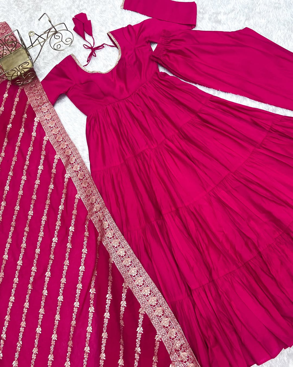 Pink Roman silk flared Ashika designer Anarkali gown