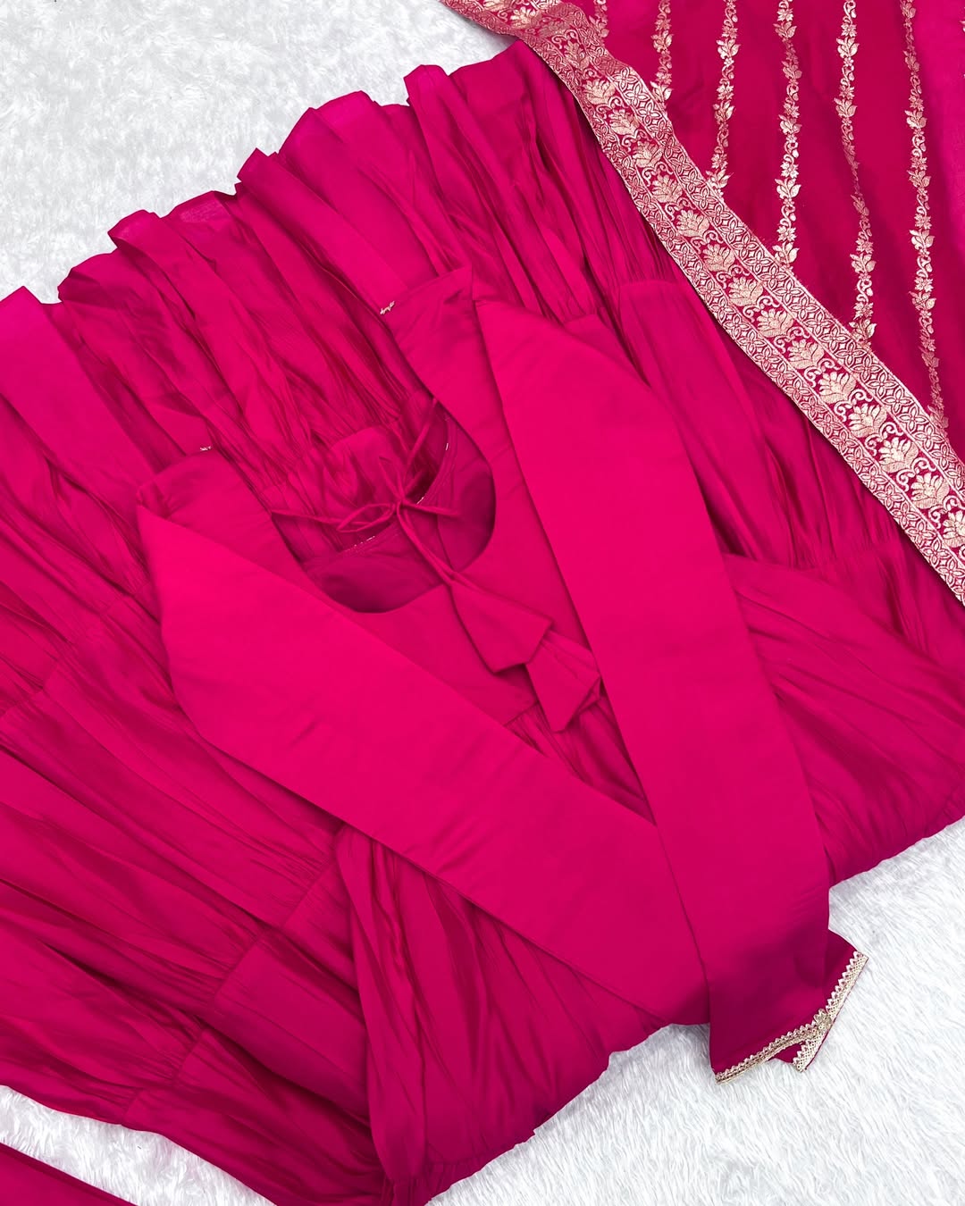 Pink Roman silk flared Ashika designer Anarkali gown