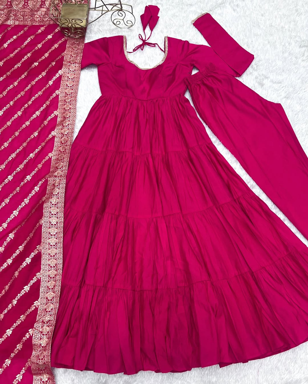 Pink Roman silk flared Ashika designer Anarkali gown