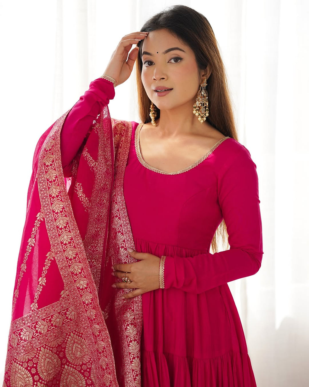 Pink Roman silk flared Ashika designer Anarkali gown