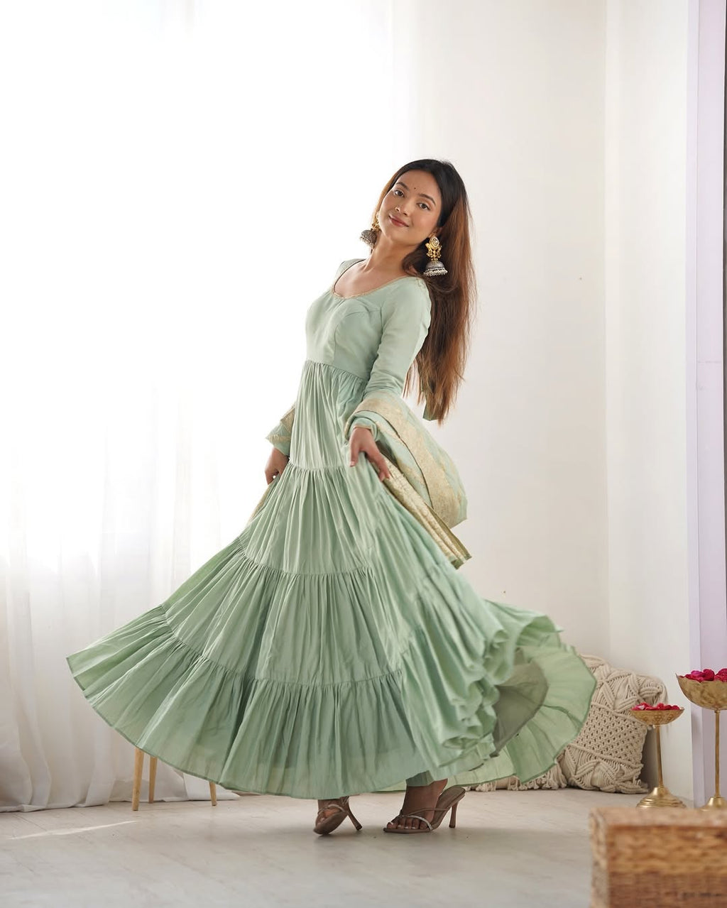 Pista Roman silk flared Ashika designer Anarkali gown