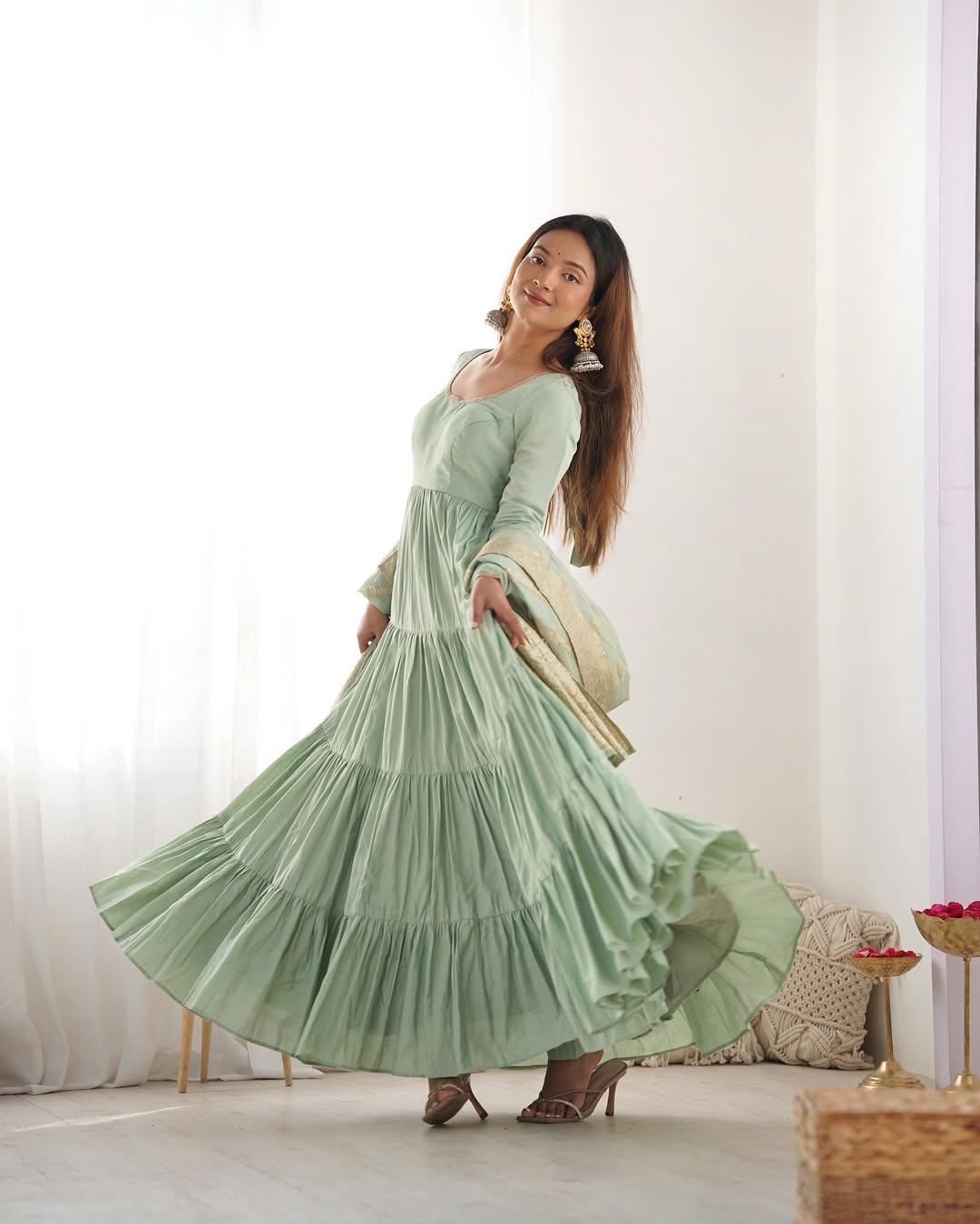 Pista Roman silk flared Ashika designer Anarkali gown