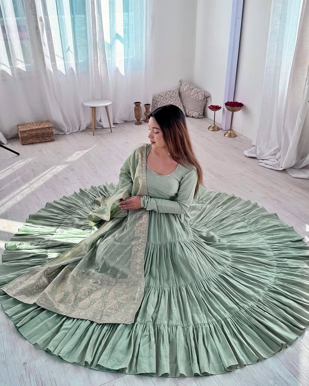 Pista Roman silk flared Ashika designer Anarkali gown
