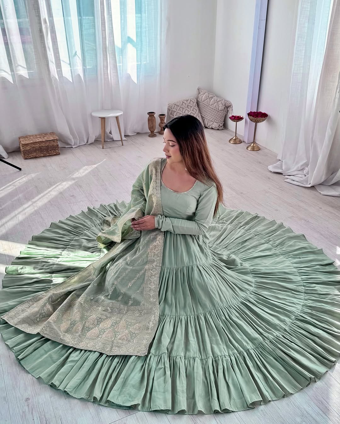 Pista Roman silk flared Ashika designer Anarkali gown