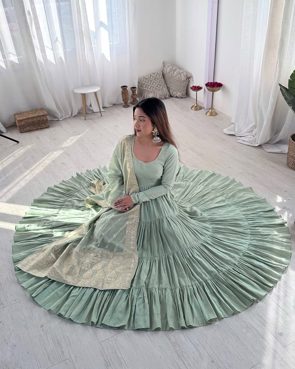Pista Roman silk flared Ashika designer Anarkali gown