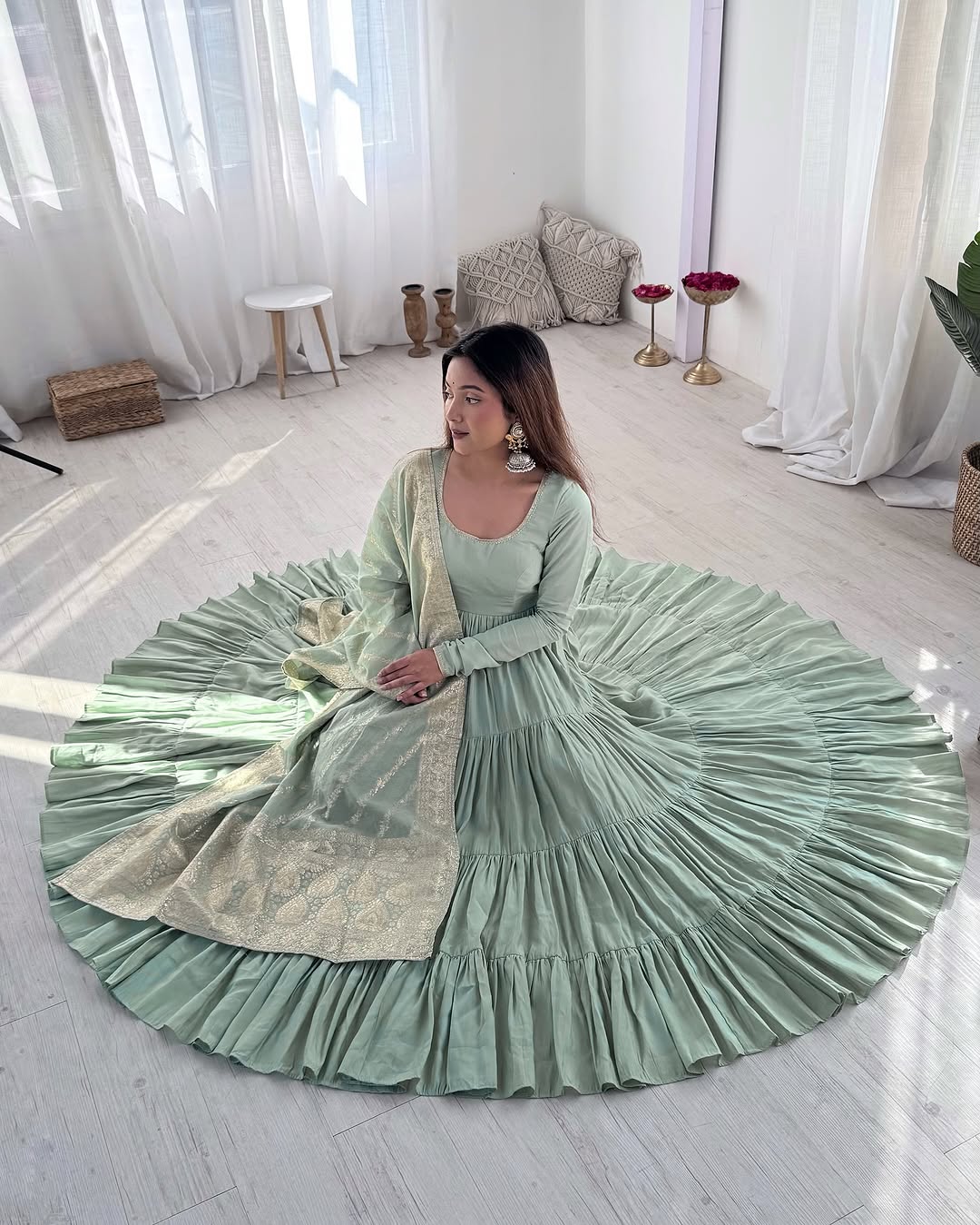 Pista Roman silk flared Ashika designer Anarkali gown