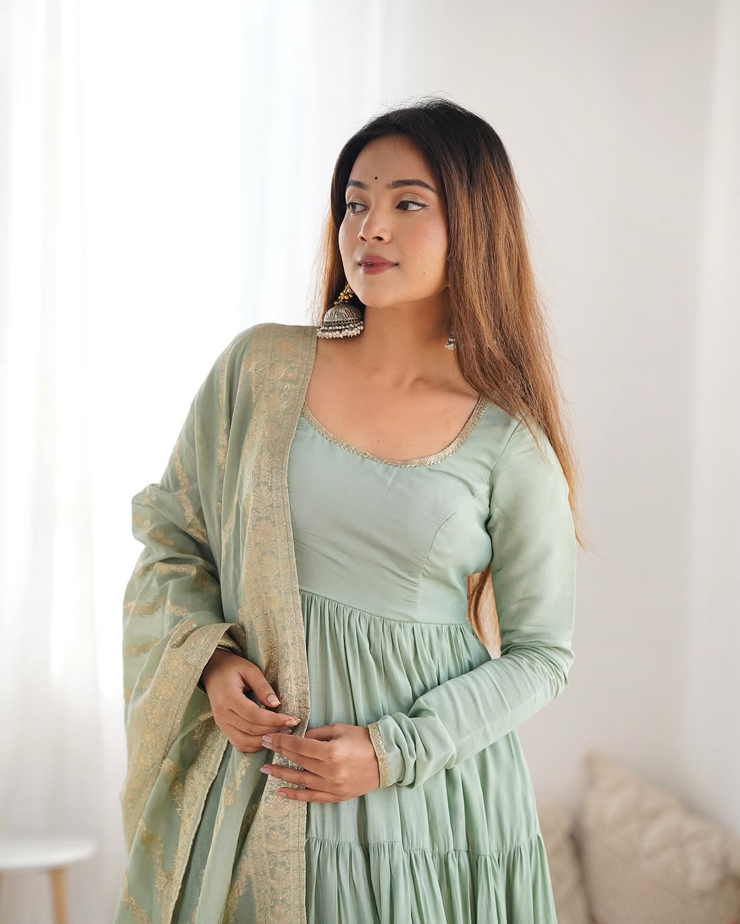 Pista Roman silk flared Ashika designer Anarkali gown