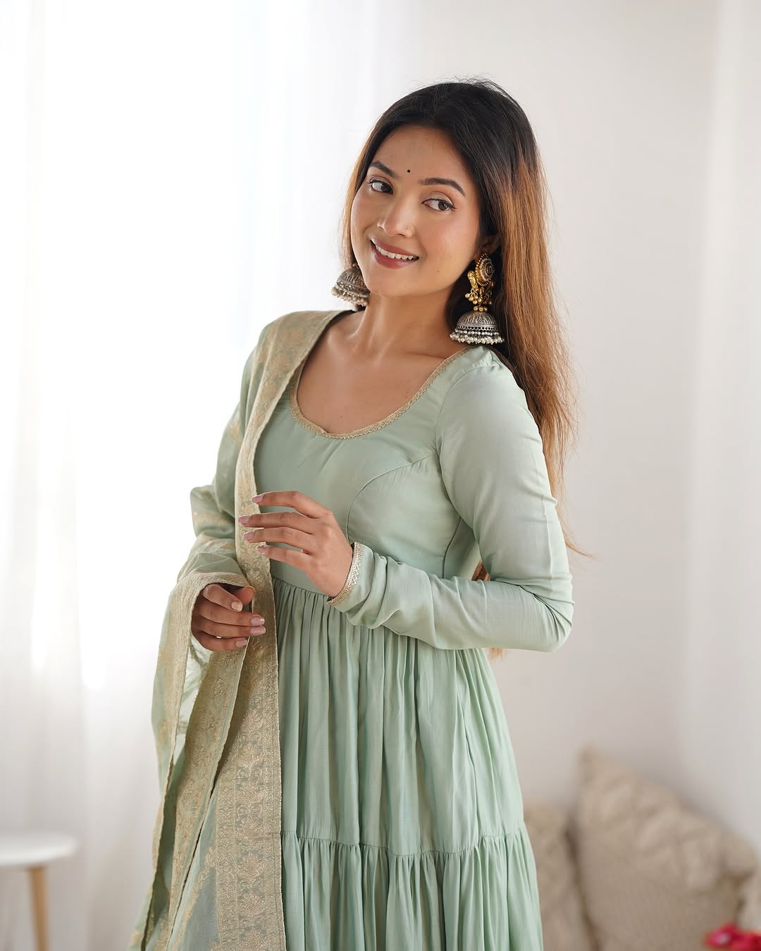 Pista Roman silk flared Ashika designer Anarkali gown