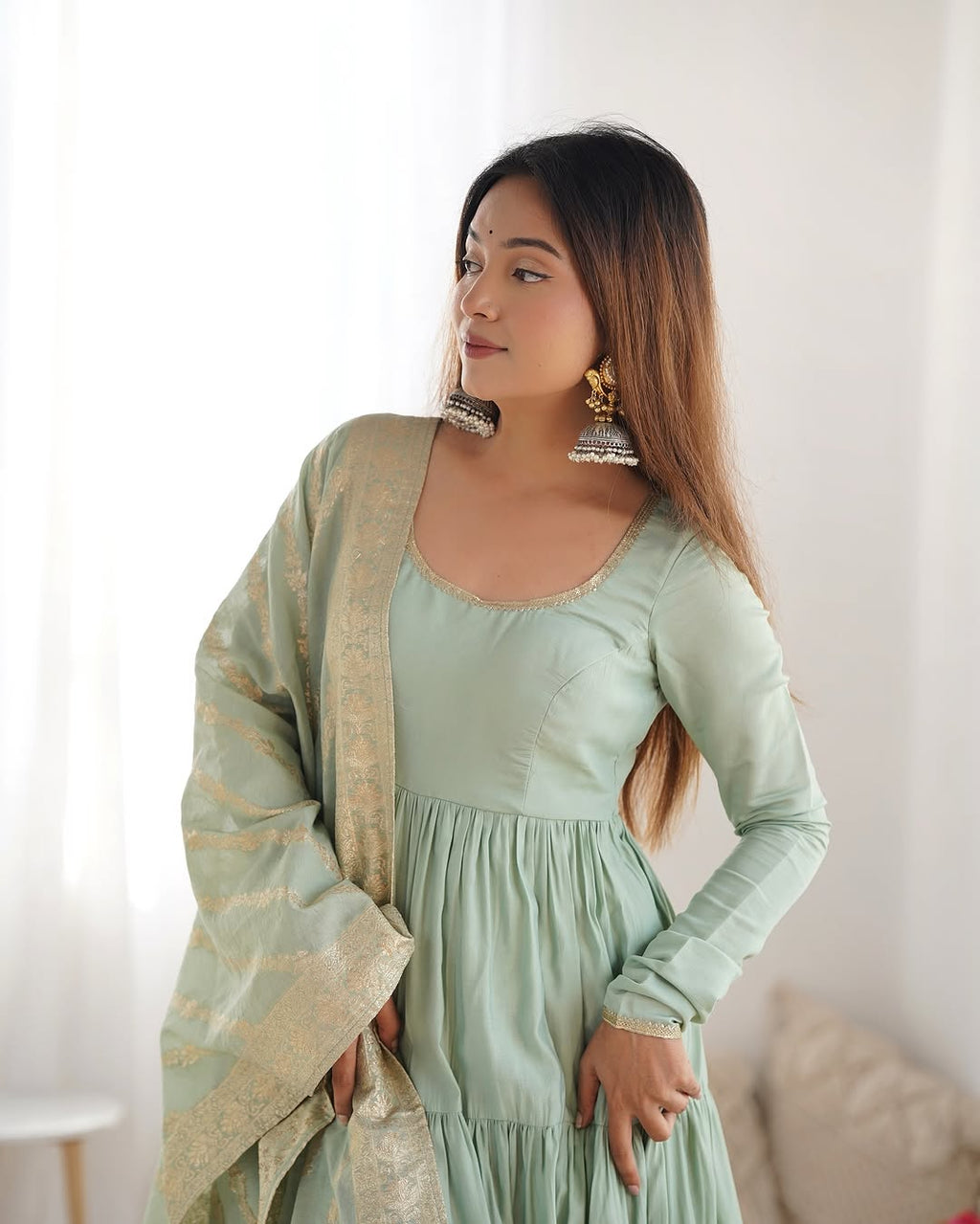 Pista Roman silk flared Ashika designer Anarkali gown
