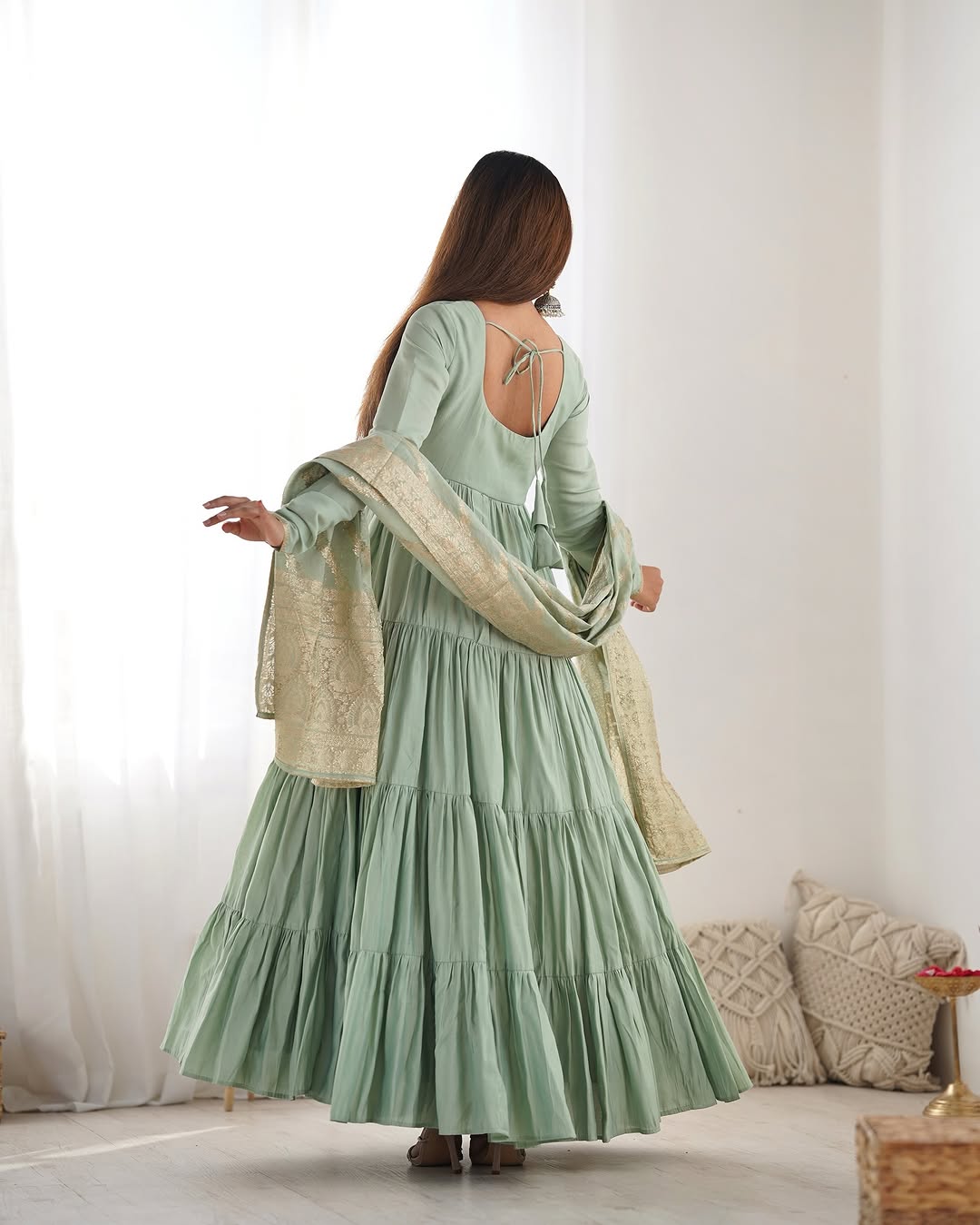 Pista Roman silk flared Ashika designer Anarkali gown