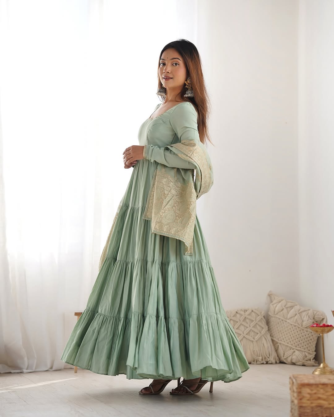 Pista Roman silk flared Ashika designer Anarkali gown