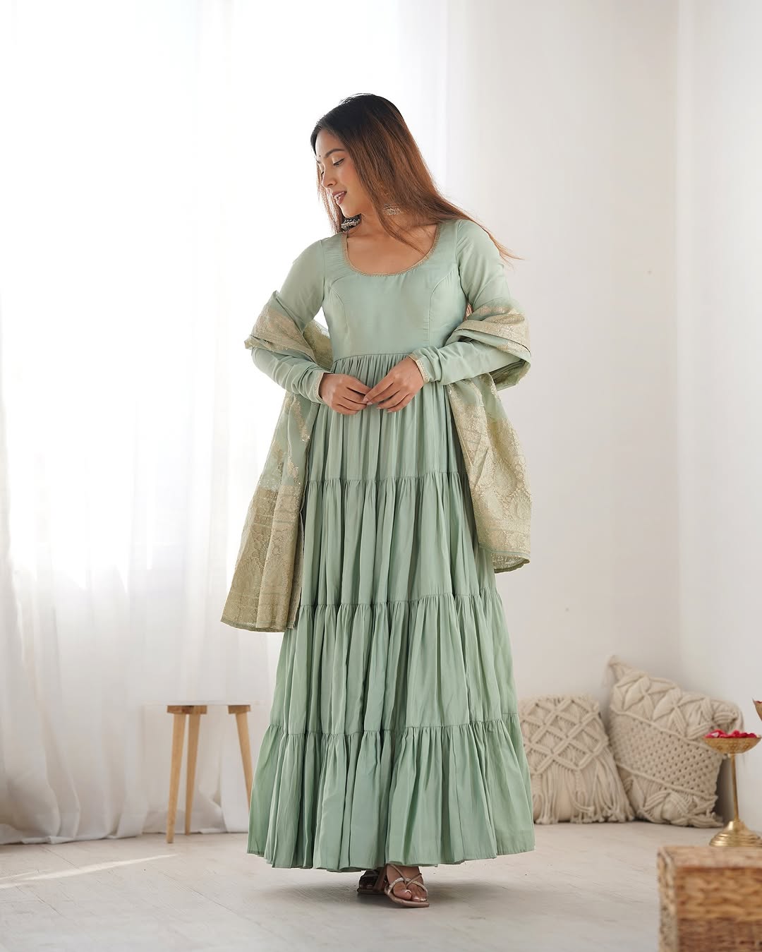 Pista Roman silk flared Ashika designer Anarkali gown