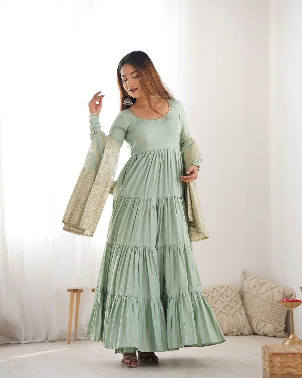 Pista Roman silk flared Ashika designer Anarkali gown