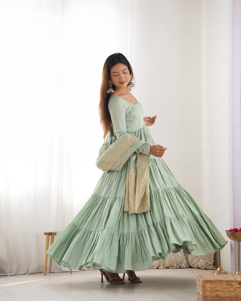 Pista Roman silk flared Ashika designer Anarkali gown