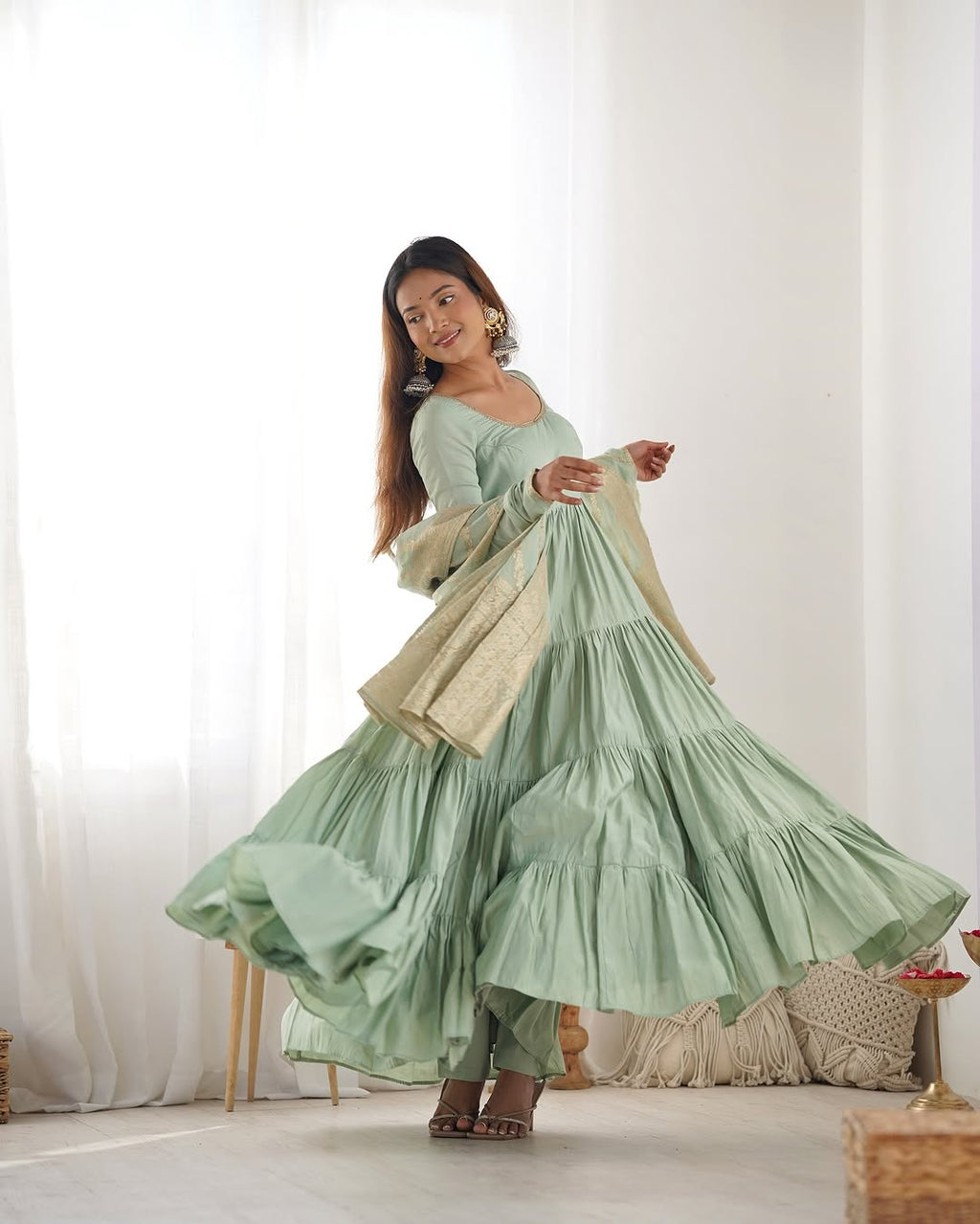 Pista Roman silk flared Ashika designer Anarkali gown