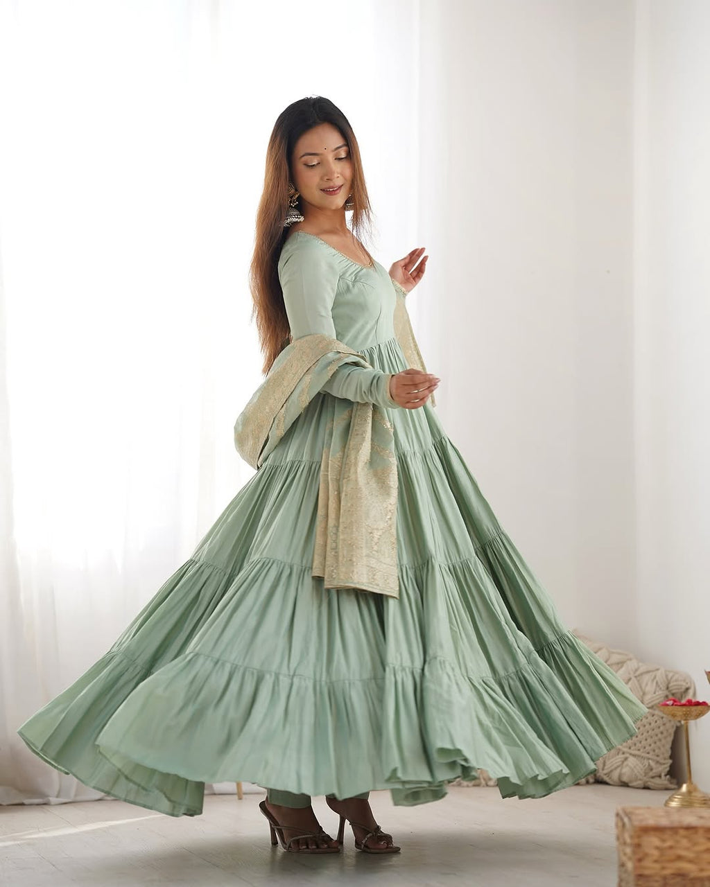 Pista Roman silk flared Ashika designer Anarkali gown