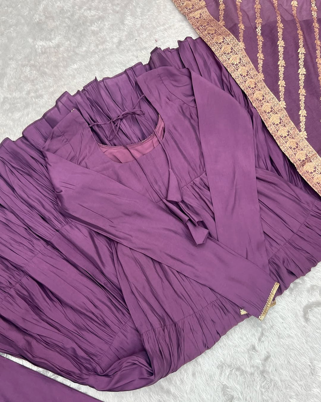 Lavender Roman silk flared Ashika designer Anarkali suit