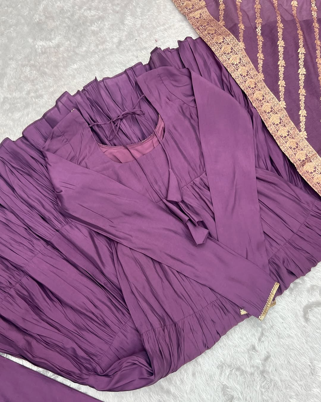 Lavender Roman silk flared Ashika designer Anarkali suit
