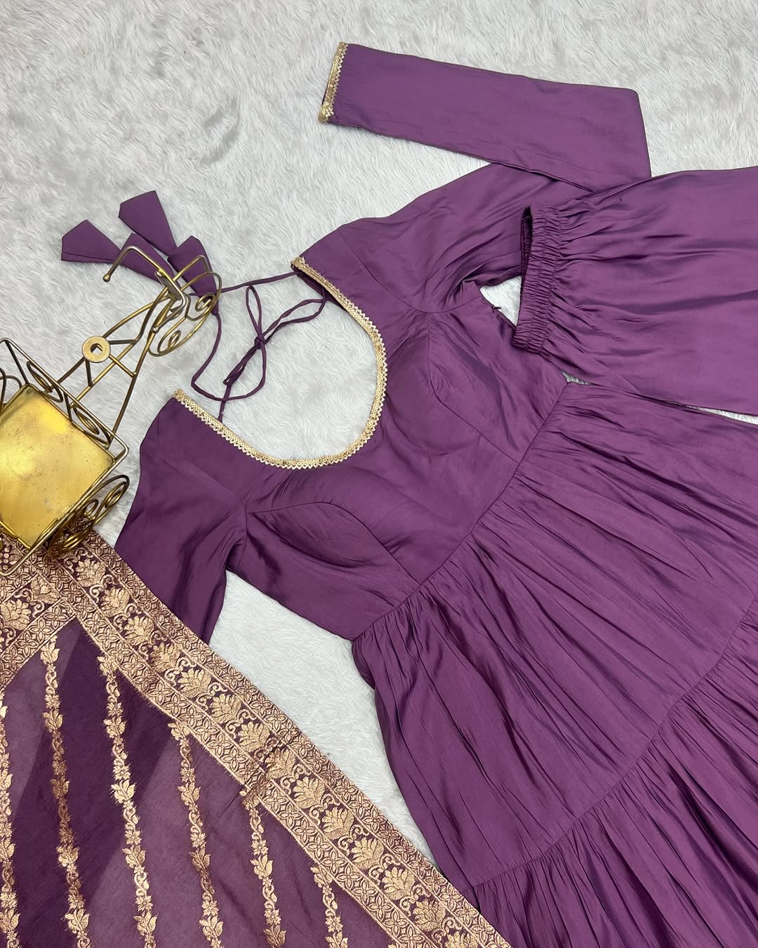 Lavender Roman silk flared Ashika designer Anarkali suit