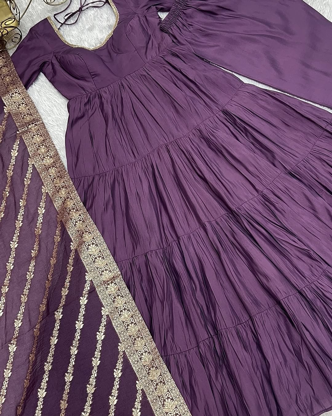 Lavender Roman silk flared Ashika designer Anarkali suit
