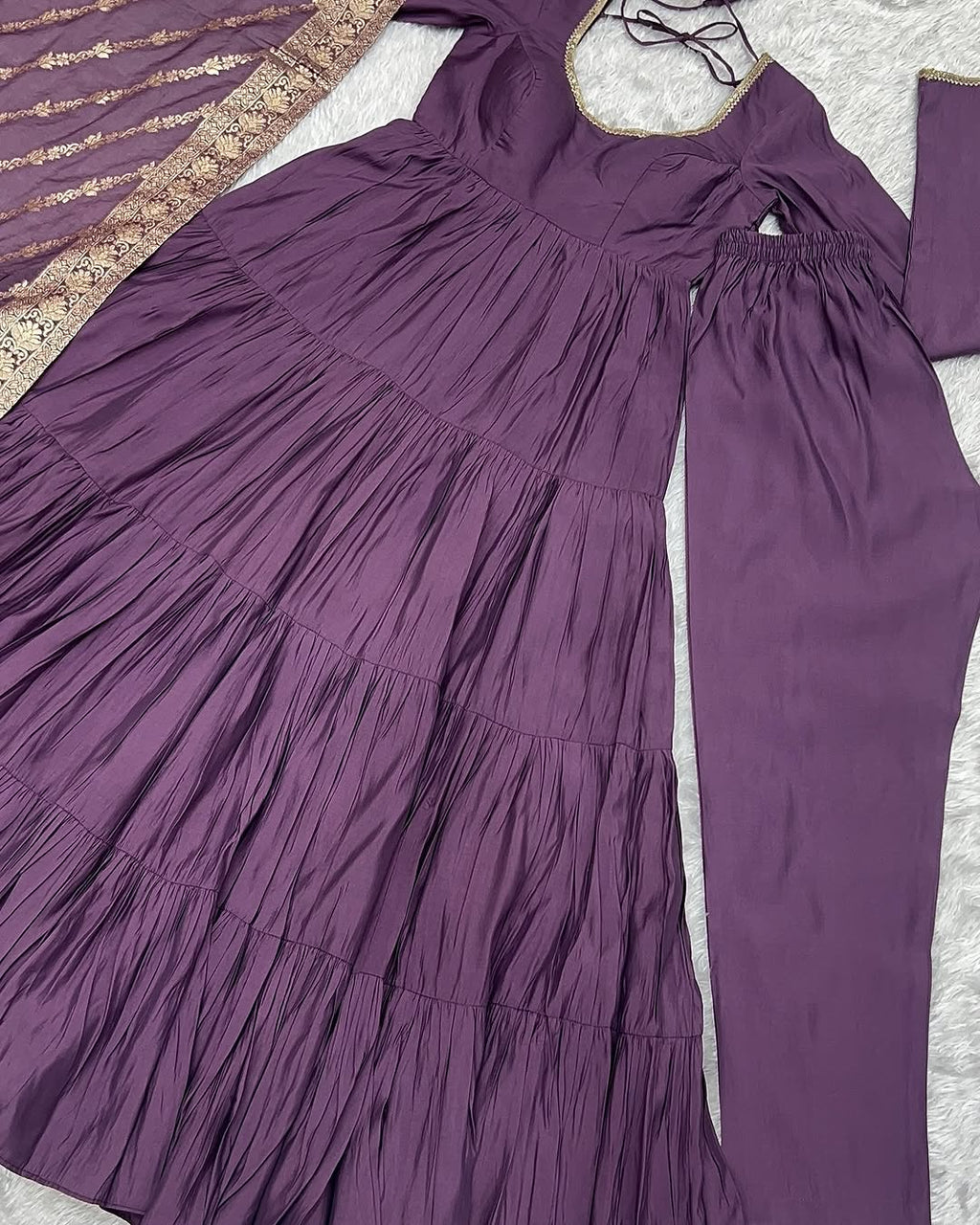 Lavender Roman silk flared Ashika designer Anarkali suit