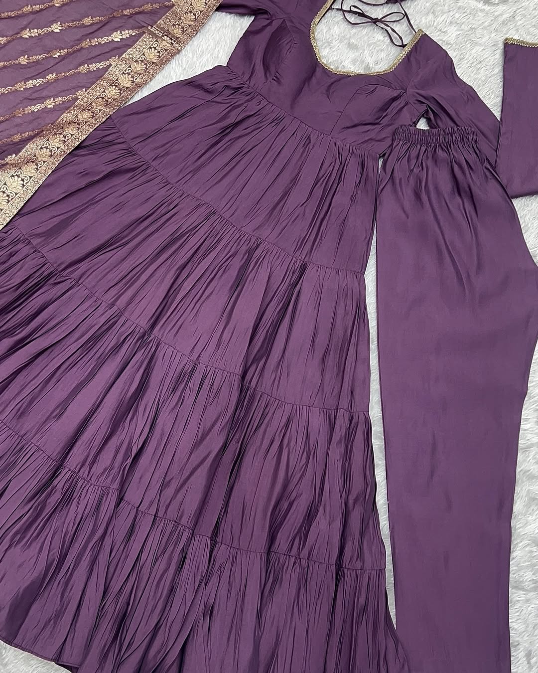 Lavender Roman silk flared Ashika designer Anarkali suit