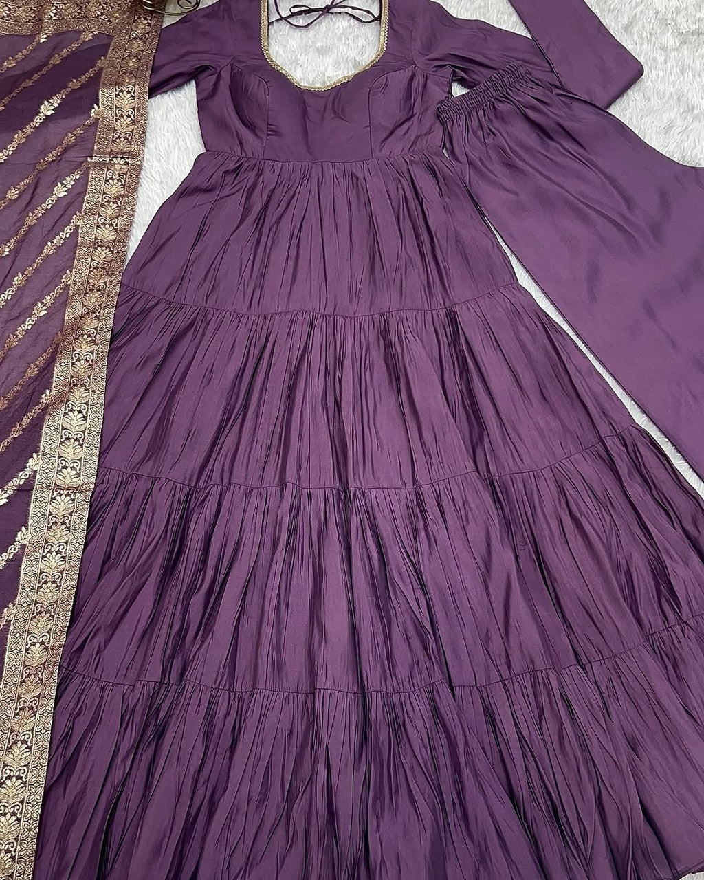 Lavender Roman silk flared Ashika designer Anarkali suit