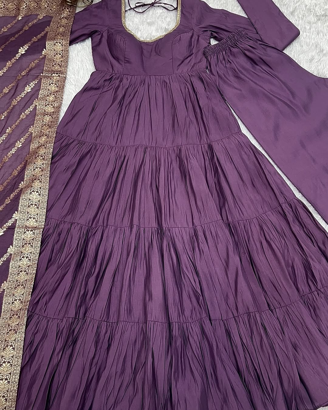 Lavender Roman silk flared Ashika designer Anarkali suit
