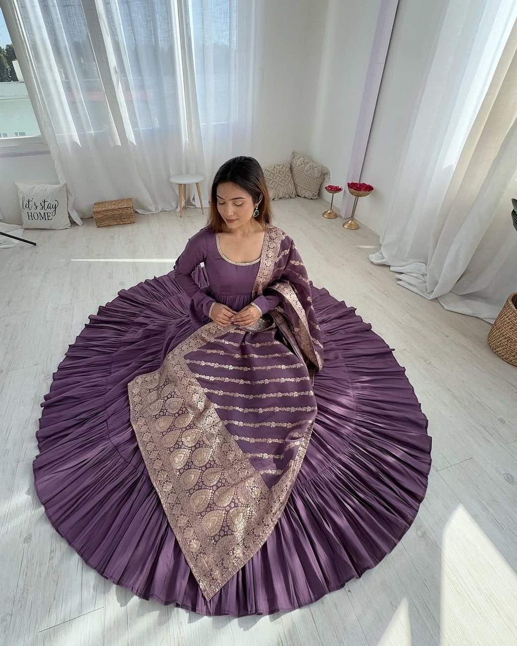 Lavender Roman silk flared Ashika designer Anarkali suit