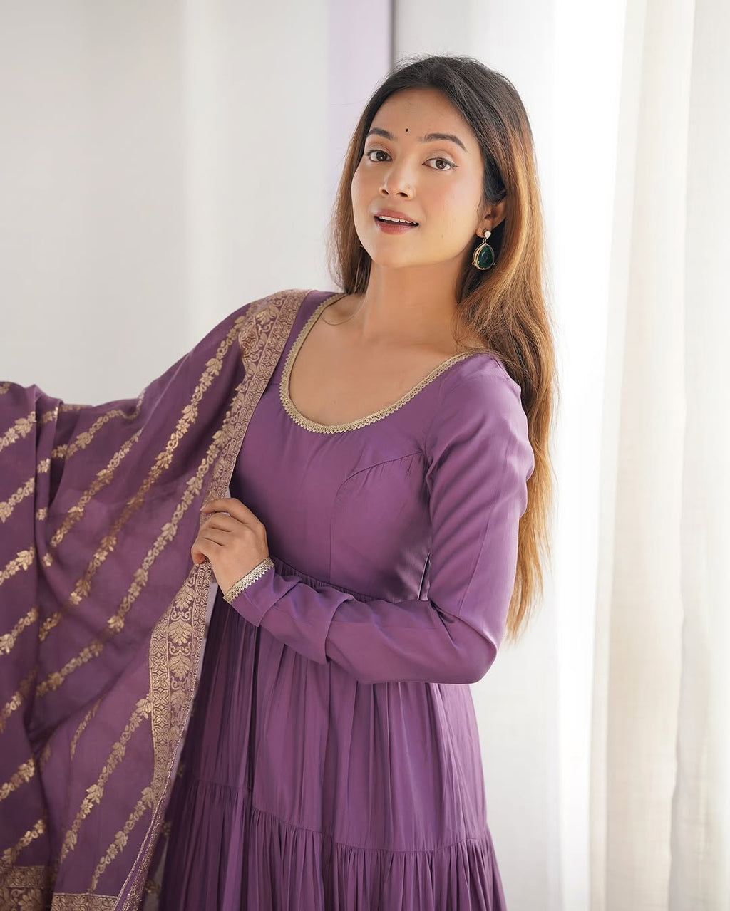 Lavender Roman silk flared Ashika designer Anarkali suit