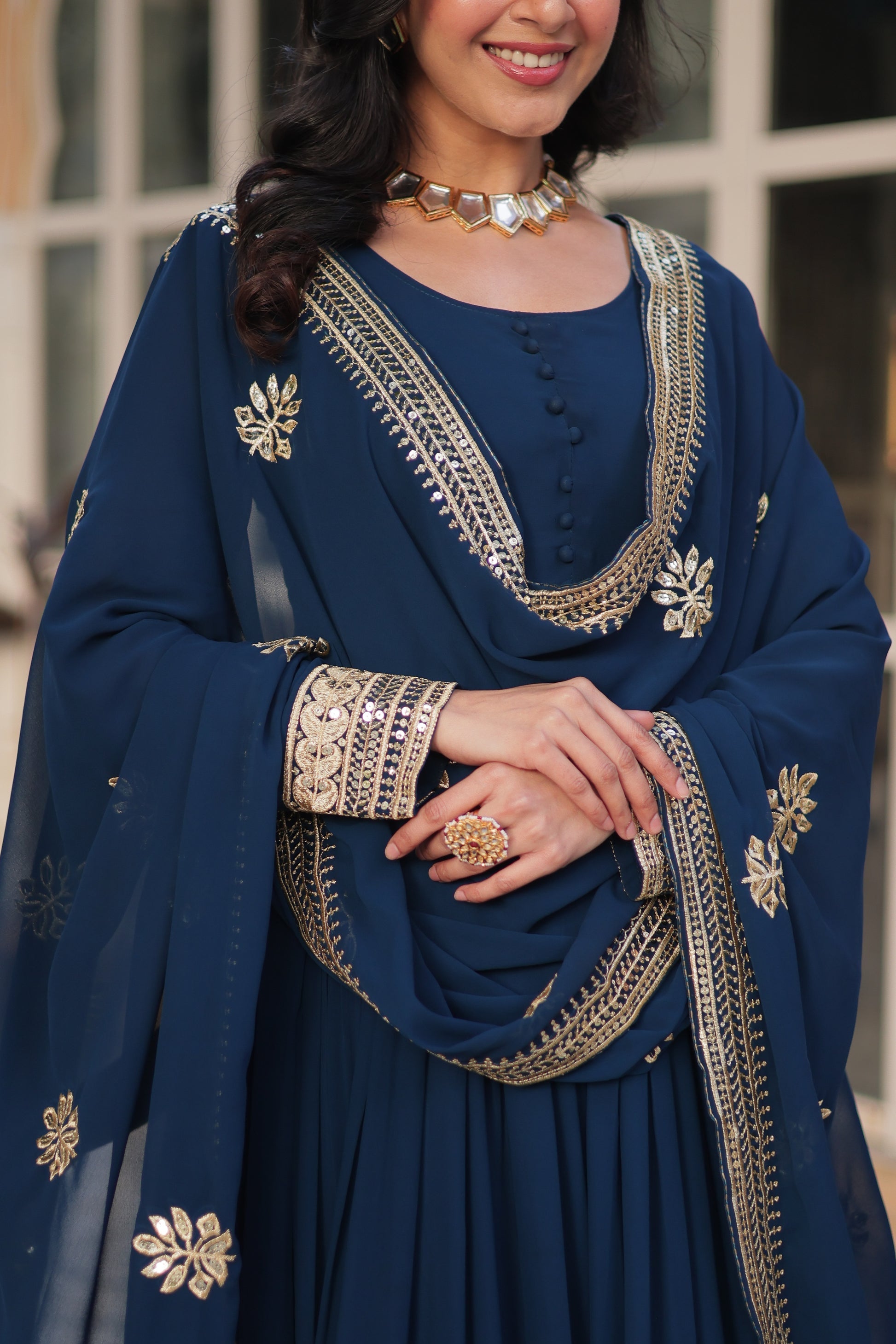 Blue georgette embroidered Ashvi designer Anarkali gown