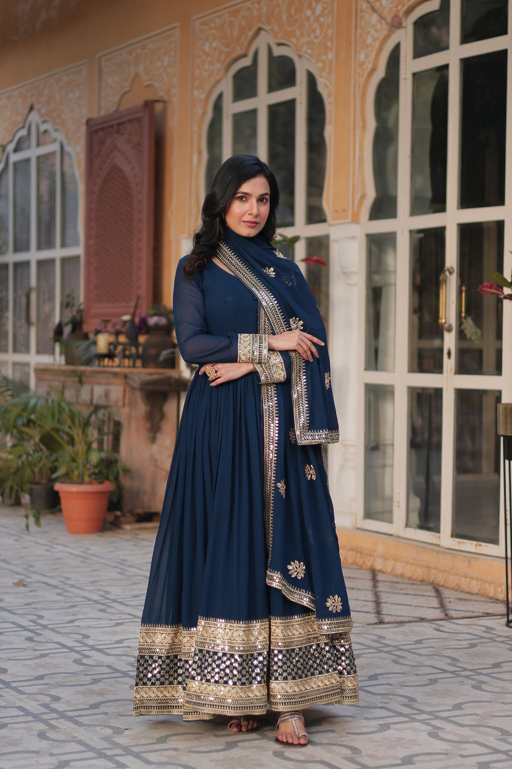 Blue georgette embroidered Ashvi designer Anarkali gown