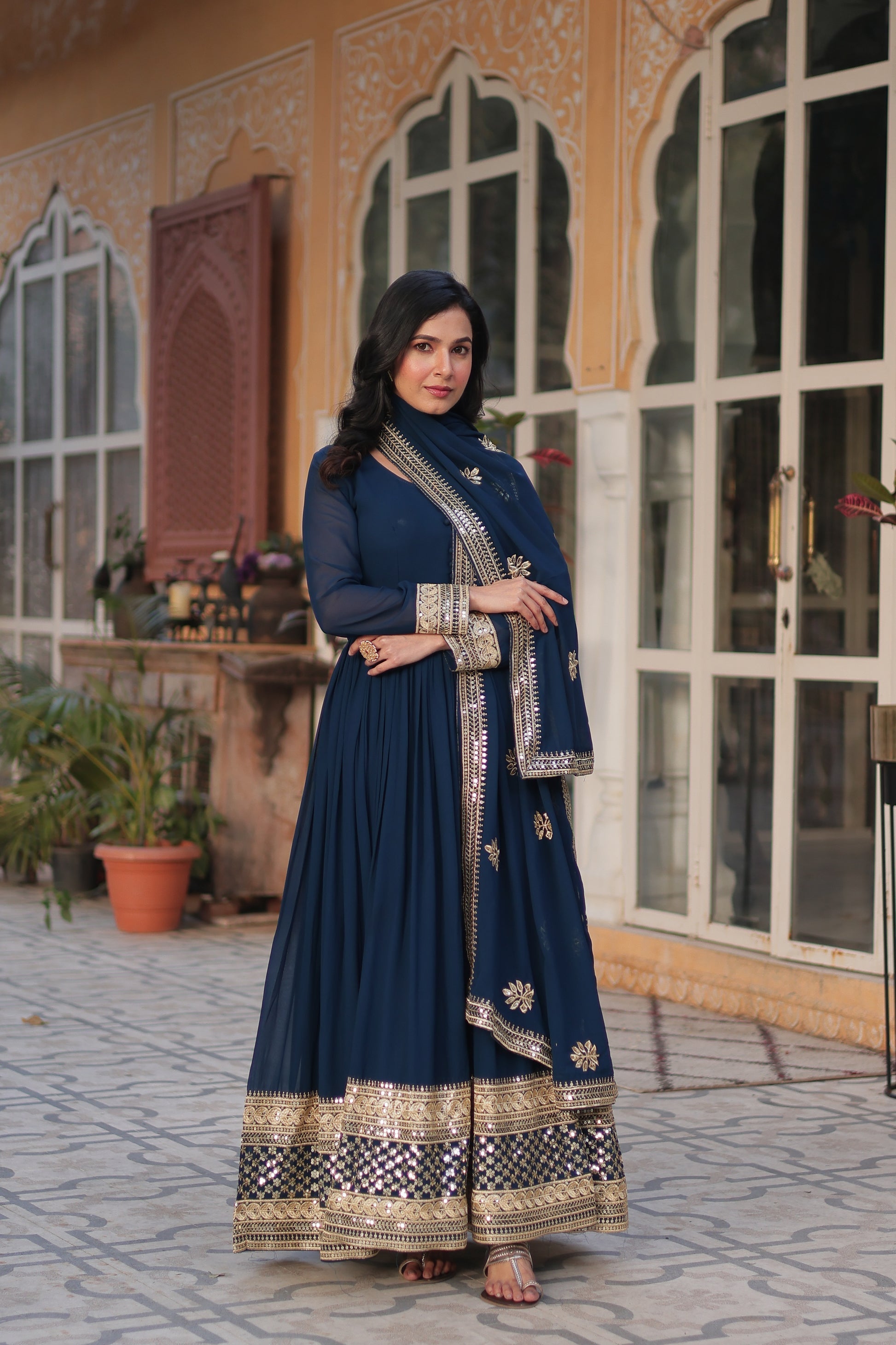 Blue georgette embroidered Ashvi designer Anarkali gown