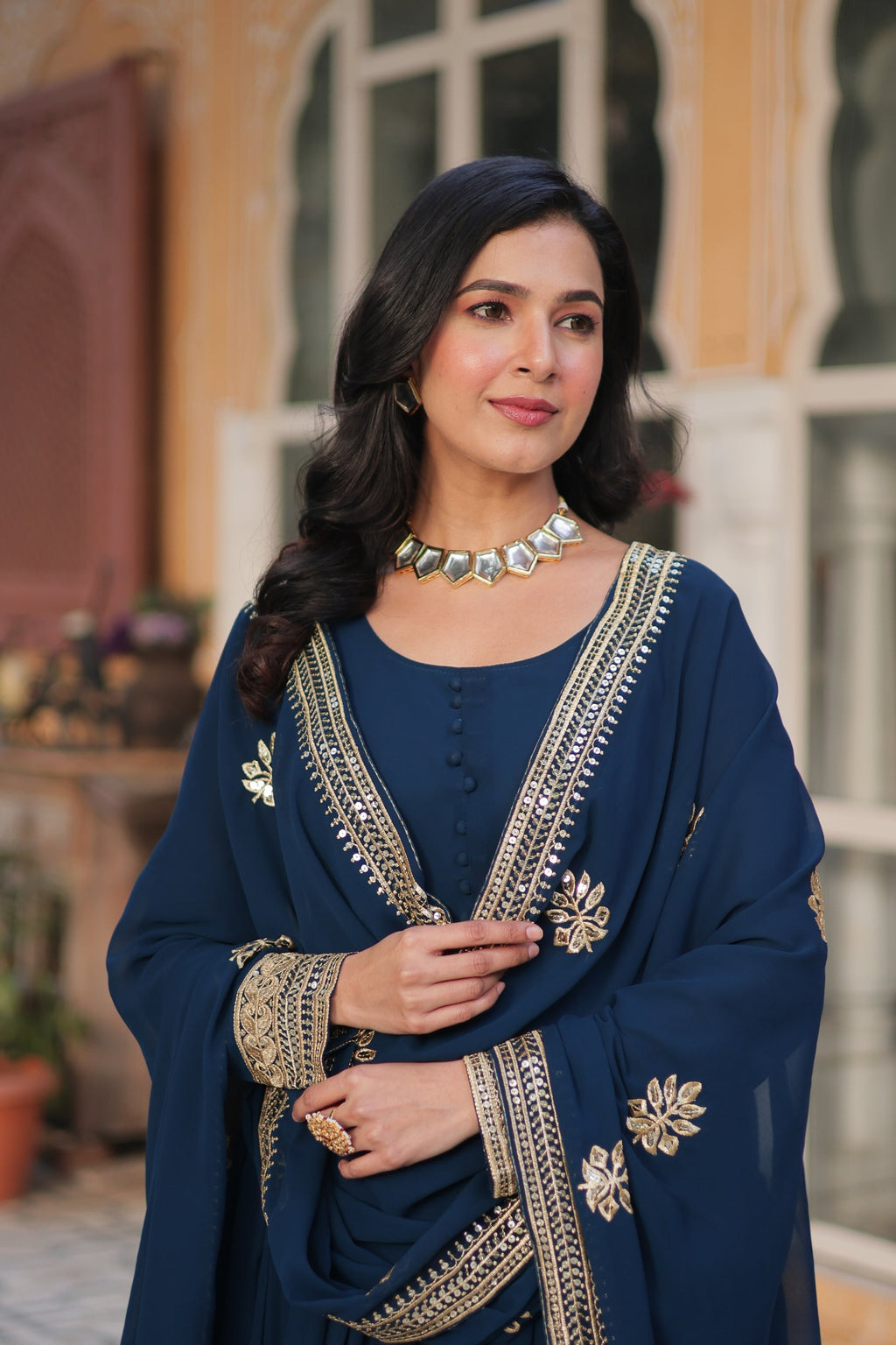 Blue georgette embroidered Ashvi designer Anarkali gown