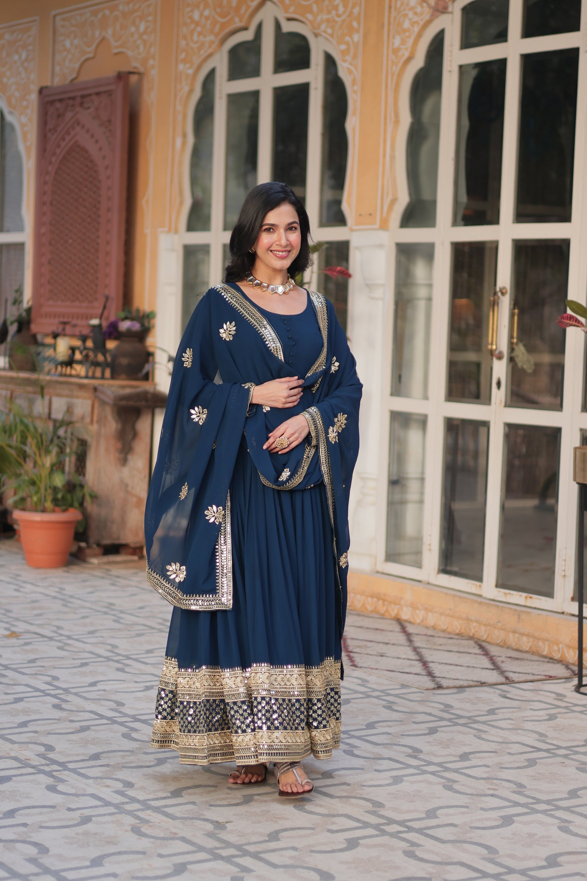 Blue georgette embroidered Ashvi designer Anarkali gown