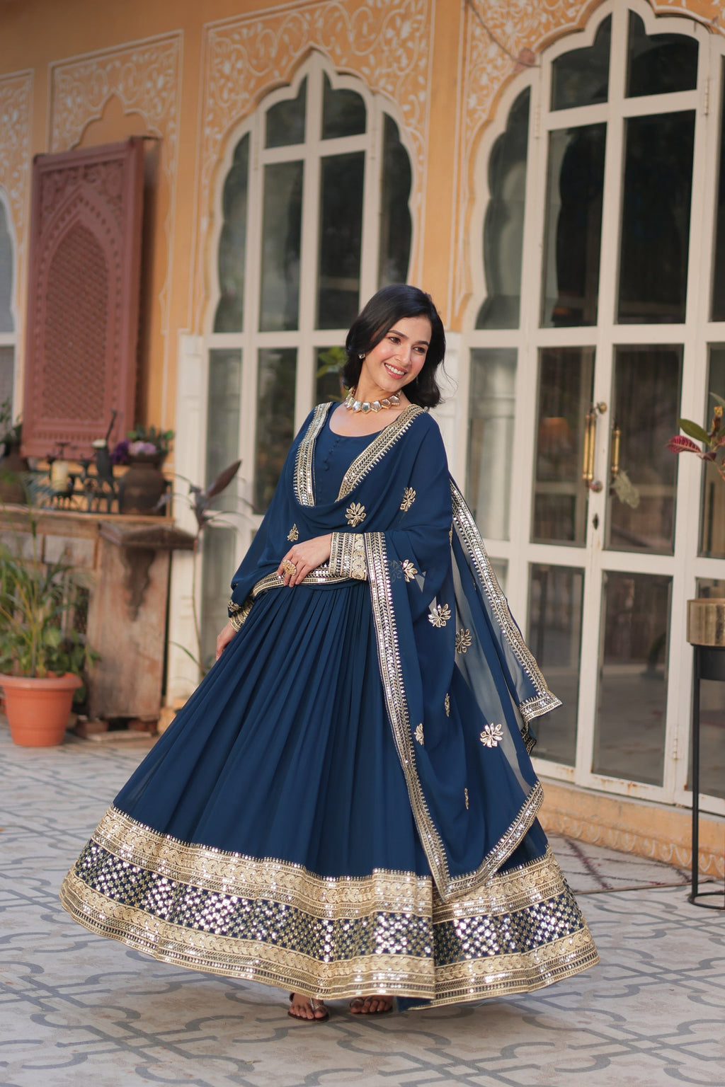 Blue georgette embroidered Ashvi designer Anarkali gown