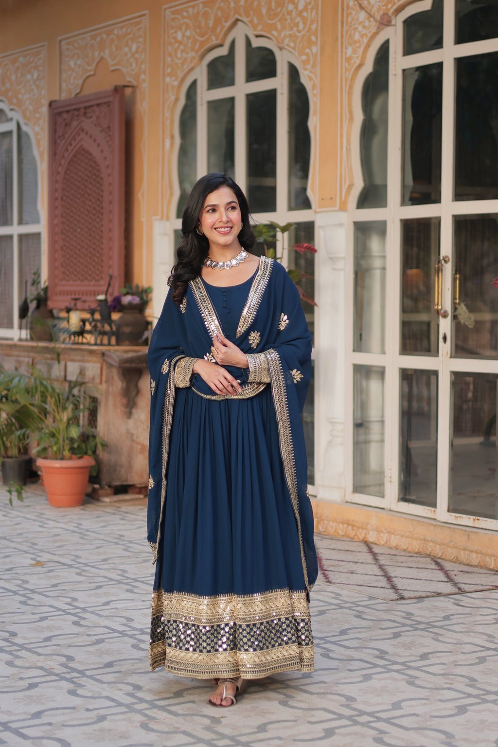 Blue georgette embroidered Ashvi designer Anarkali gown