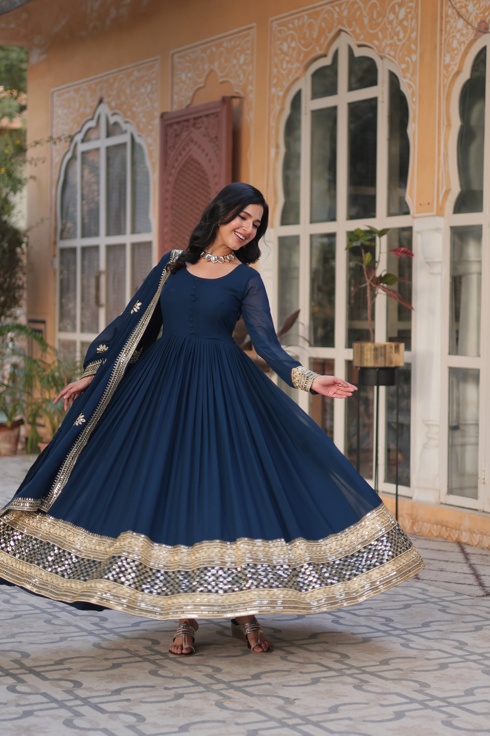 Blue georgette embroidered Ashvi designer Anarkali gown
