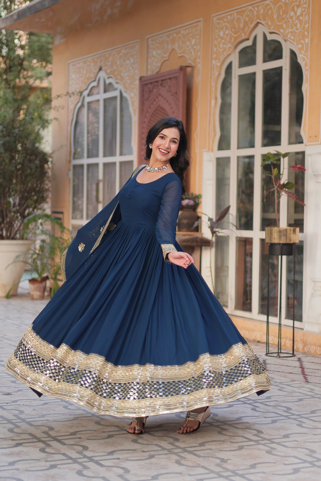 Blue georgette embroidered Ashvi designer Anarkali gown