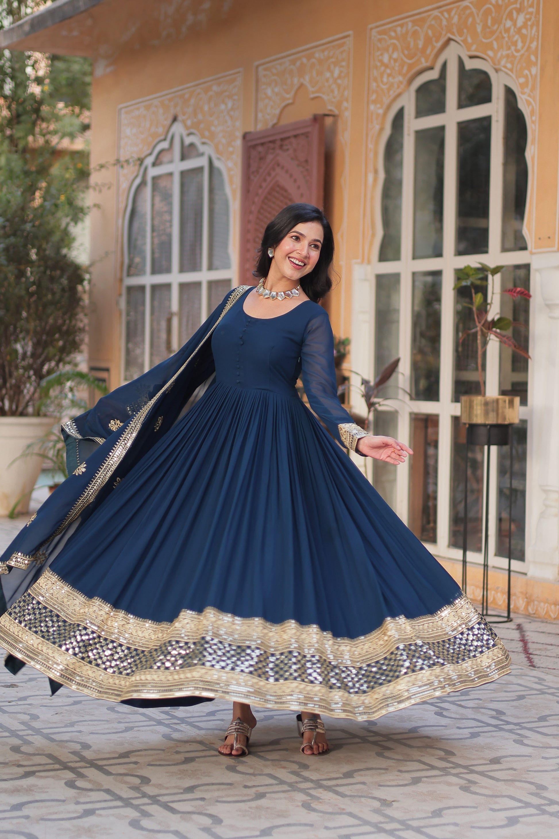 Blue georgette embroidered Ashvi designer Anarkali gown