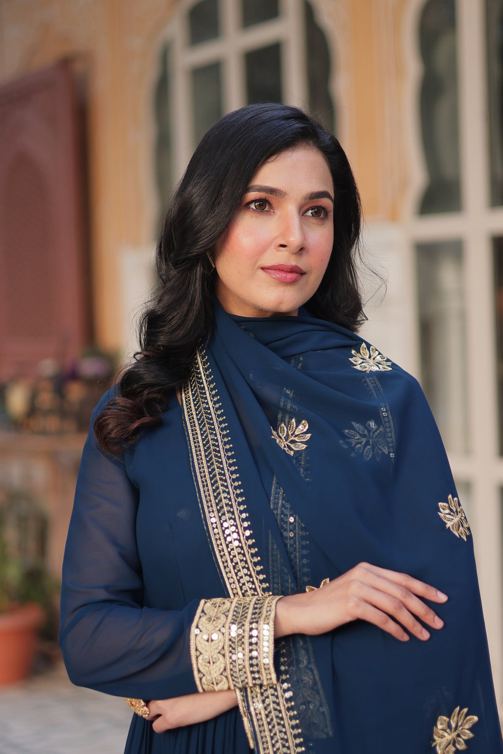 Blue georgette embroidered Ashvi designer Anarkali gown