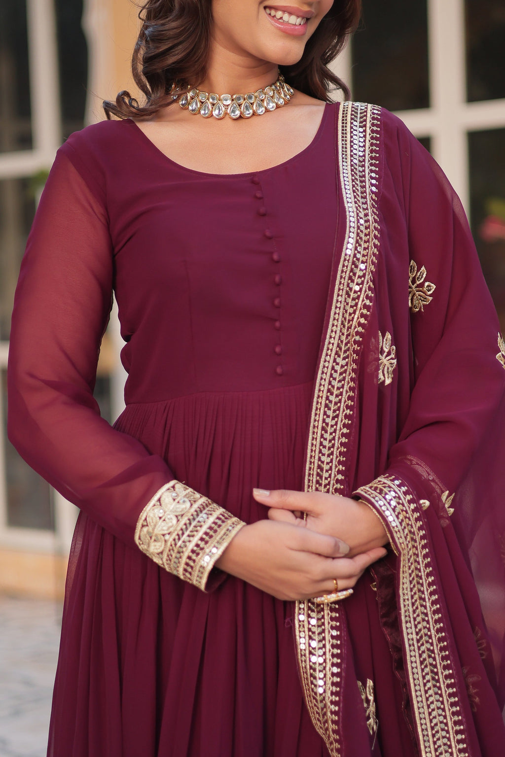 Wine georgette embroidered Ashvi designer Anarkali gown
