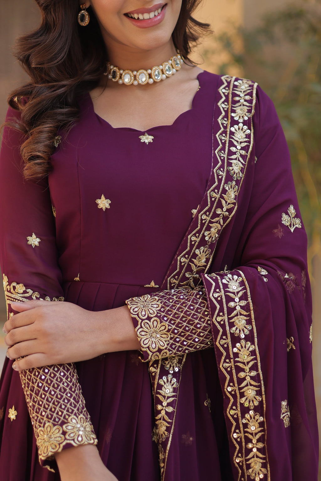Wine georgette embroidered Avyuktha designer Anarkali gown