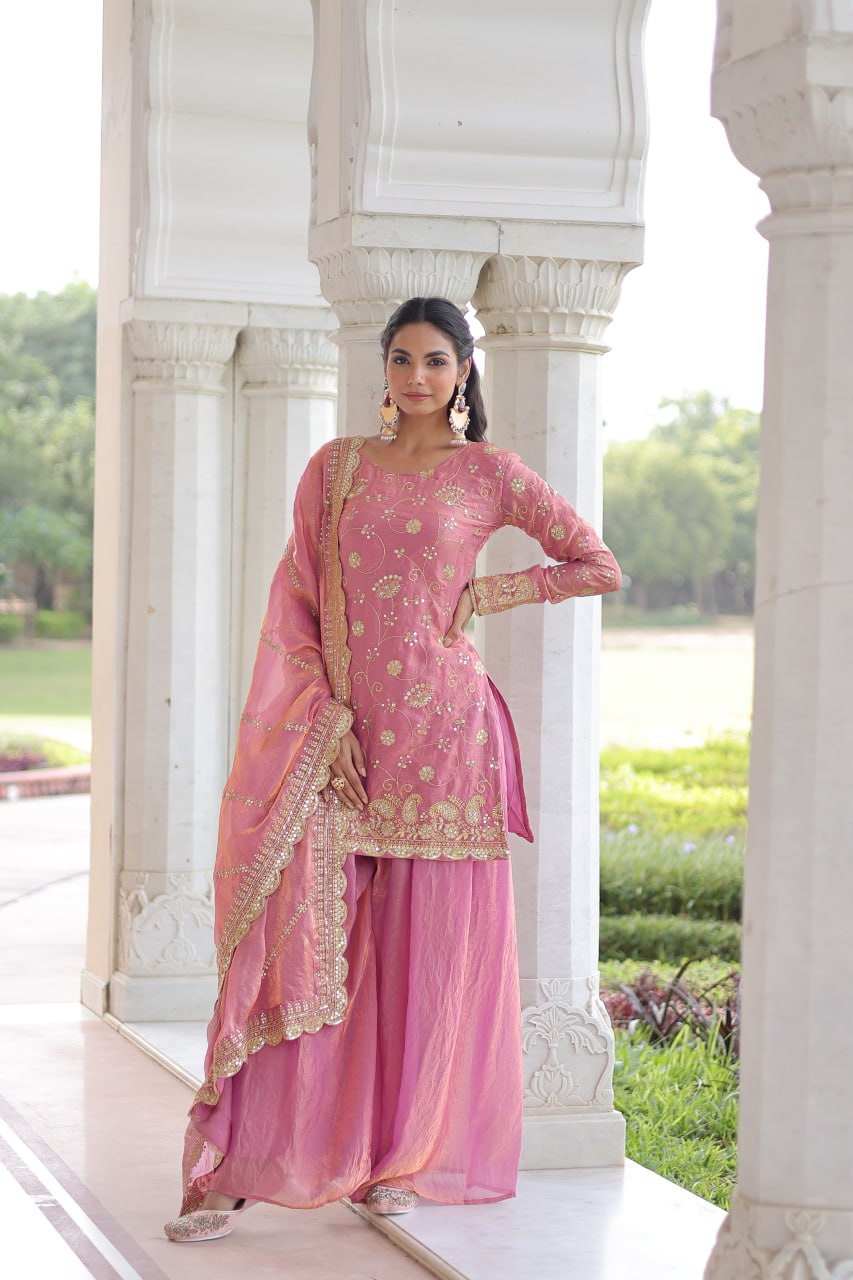 Festive Sequins Kurta Sharara Set