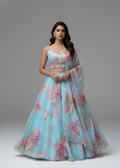 Blue Blossom Floral Printed Lehenga