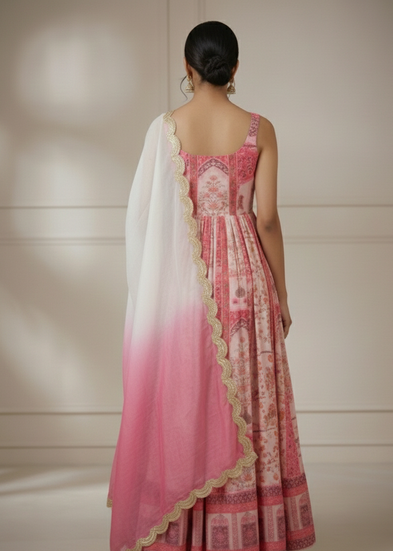 Elegant Printed Organza Anarkali
