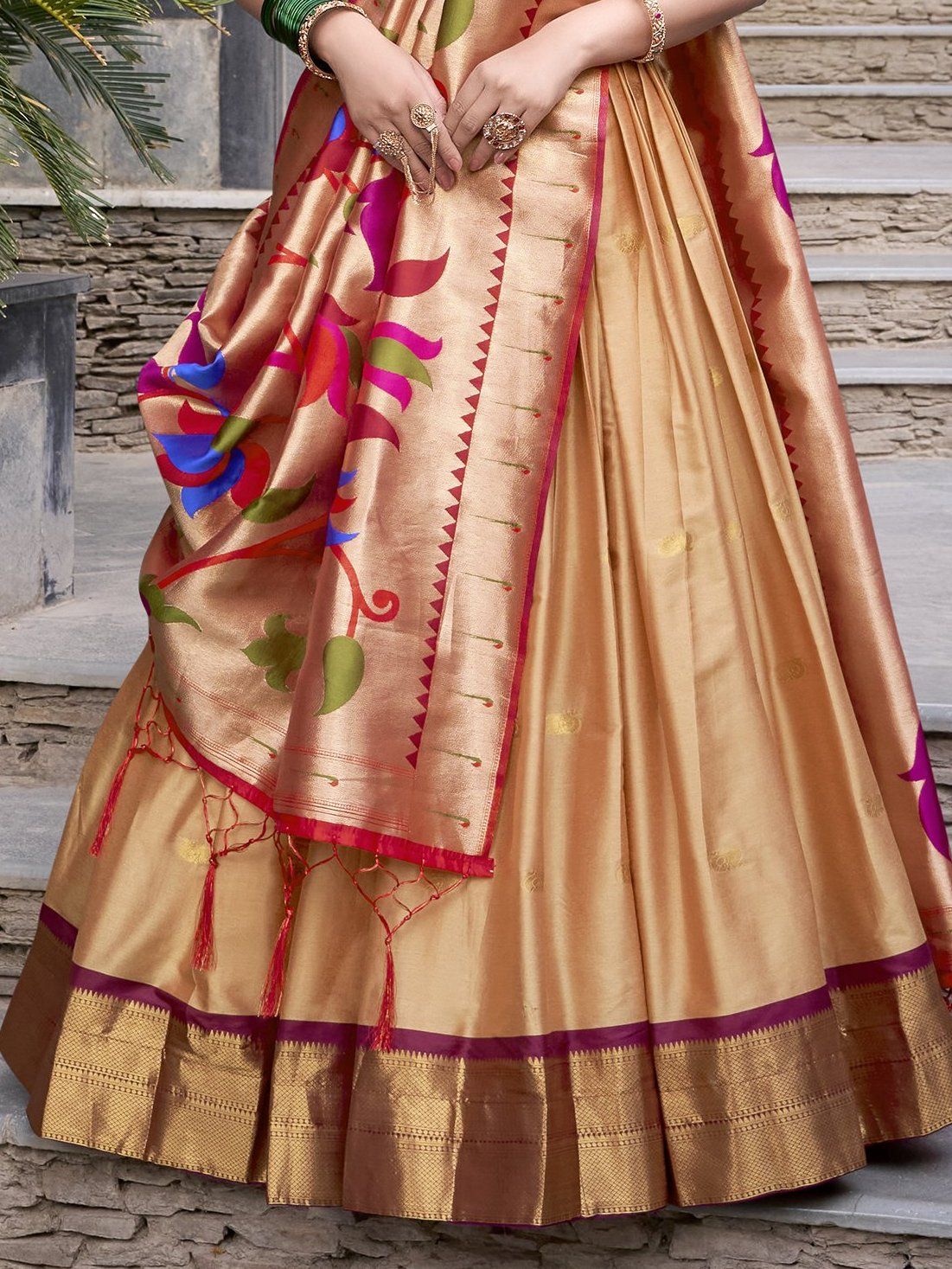 Sayli beige paithani jacquard silk lehenga choli with zari weaving work