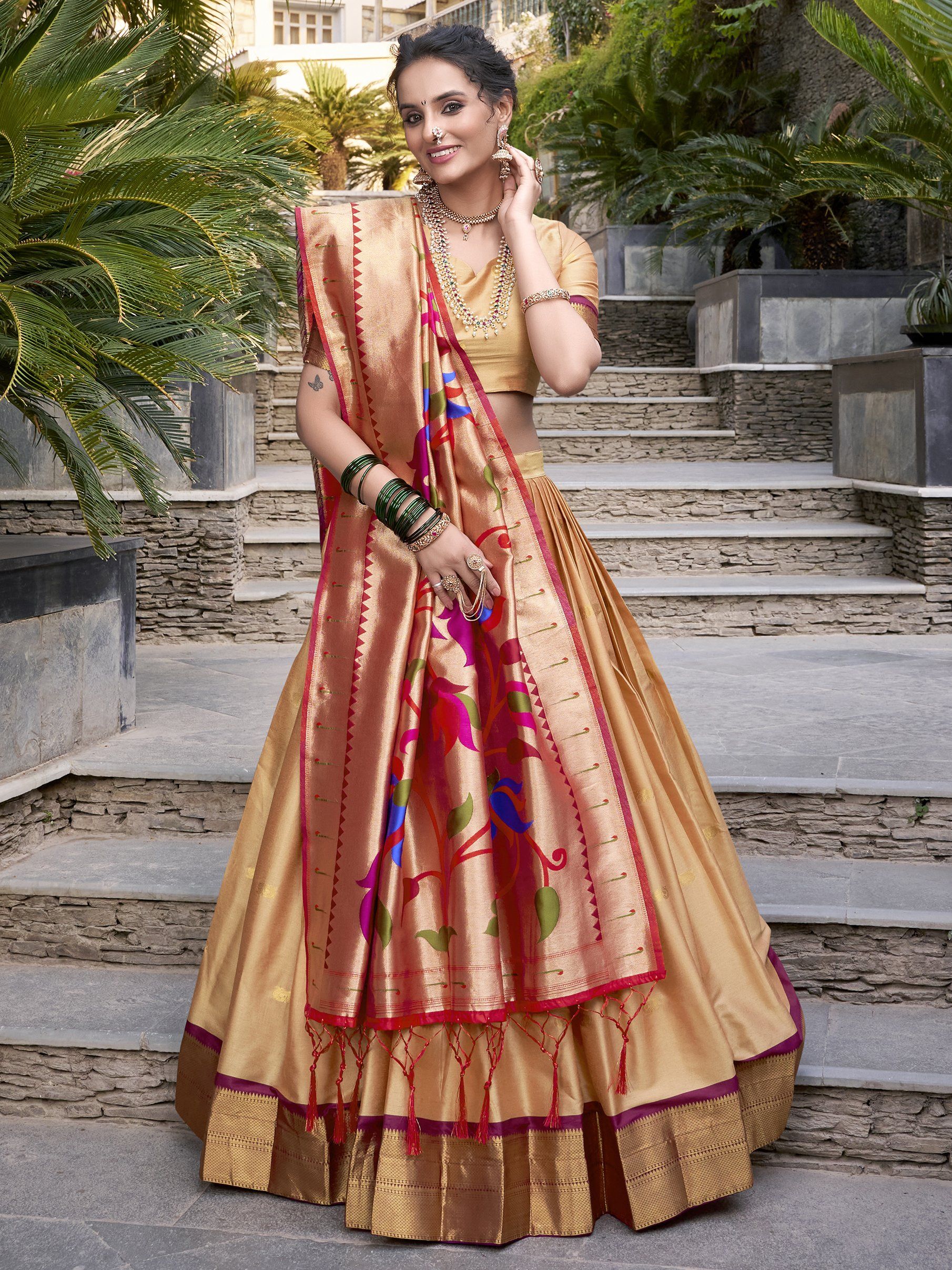 Sayli beige paithani jacquard silk lehenga choli with zari weaving work